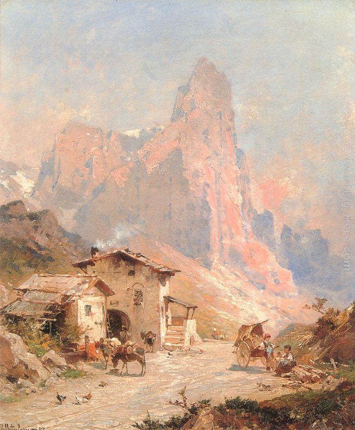 Franz Richard Unterberger Figures in a Village in the Dolomites